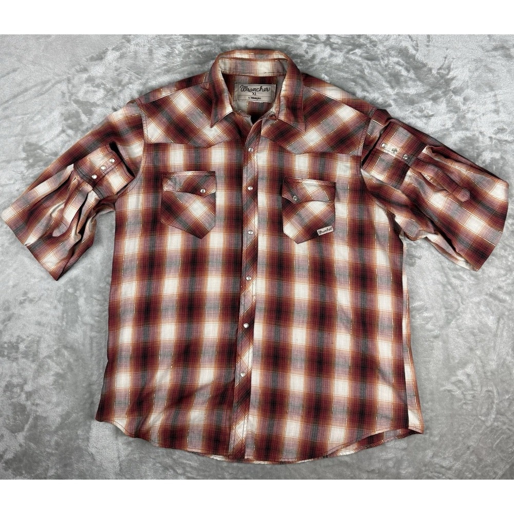 Wrangler Wrancher Western Pearl Snaps Mens Shirt XL Plaid Cowboy Rodeo Horse